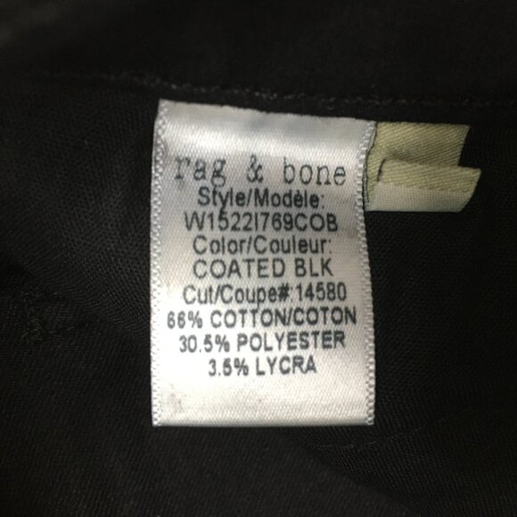 NWT RAG & BONE Black Coated Zip Pockets & Ankle Slim Fit Skinny Jeans - Picture 3 of 12